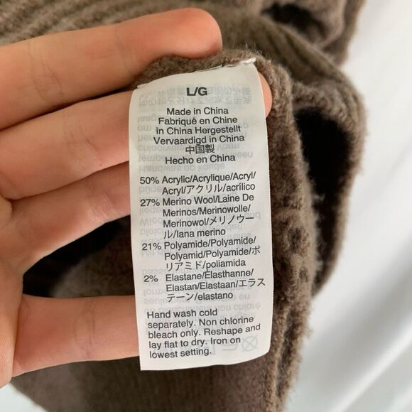 Madewell Wool Blend Sweater Women's Large Brown Knit Ribbed Turtleneck Pullover - Picture 5 of 7